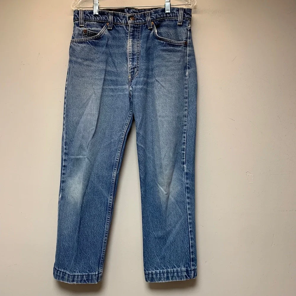 Levis 505 Straight Leg Jeans Mens W34 L22 Blue Good Orange Tab USA Made Vintage